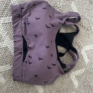 Oiselle Mauve Bird Print Sports Bra
